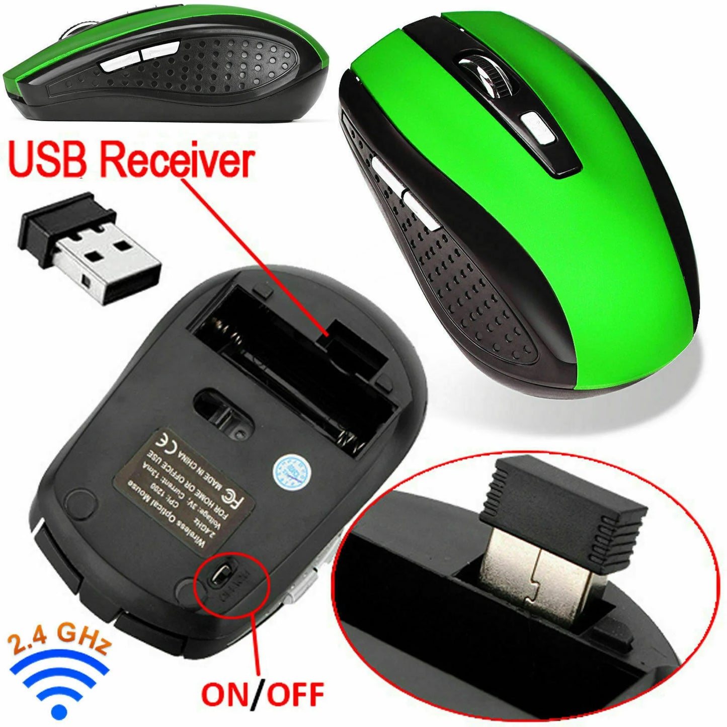 2.4GHz Wireless Optical Mouse with USB Receiver for PC and Laptop - DPI Adjustable - USA