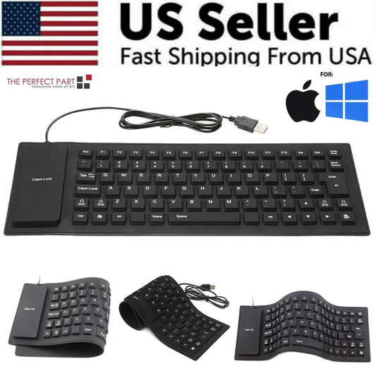 Full-Size Waterproof Silicone Keyboard - Foldable, Flexible, USB, Dustproof, and Dirtproof